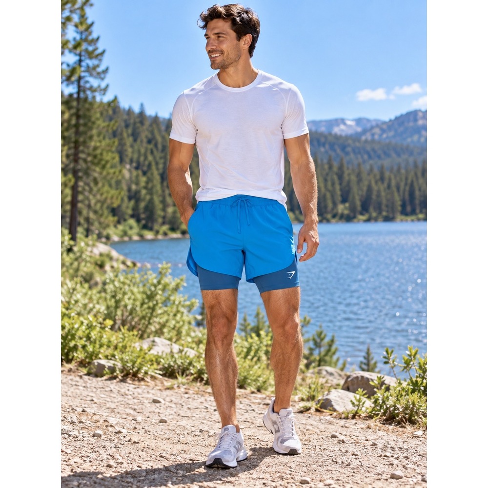 Gymshark Mens Sport 2-in-1 Shorts Blue Training Running B4A8Z Size M